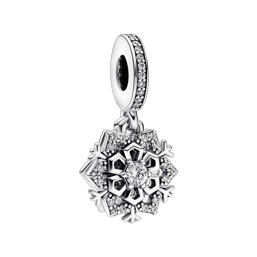 Feitery Charm Doppio Con Fiocco Di Neve Scintillante Charm Giorno di Natale Bead Bracciale Regalo di Natale Ciondolo da Donna Argento