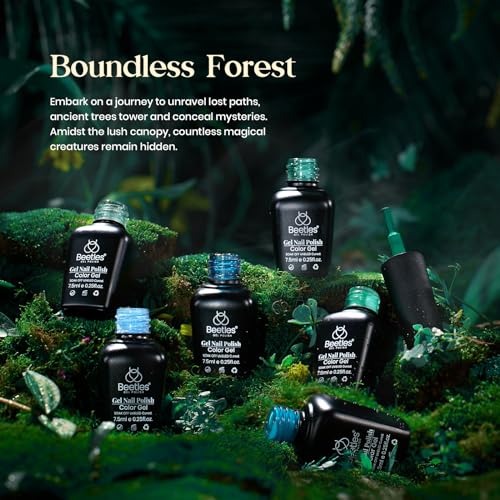Image of Beetles Green Gel Nail Polish Set, 6 Colors Dark Green Teal Gel Polish | Boundless Forest Collection Soak Off Uv LED Needed Gel Nail Kit Home DIY Manicure Nail Salon