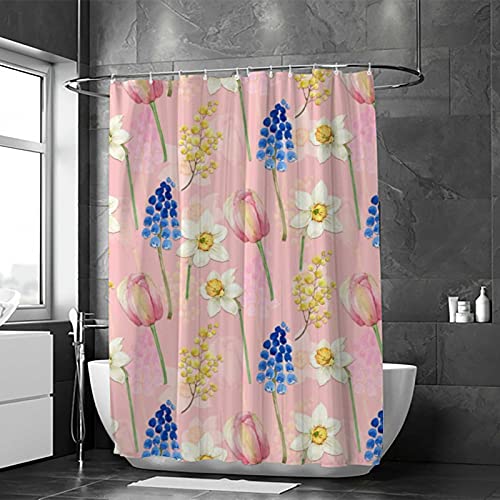 Rideau de douche lavable en machine polyester imperméable fleurs aquarelles 182x183