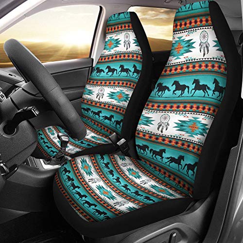 Dreaweet Native American Pattern Aztec Southwestern Front Car Seat Covers Set of 2, Universal Fit for Vehicle Sedan,Horse Dreamcatcher Pattern Car Interior Protector