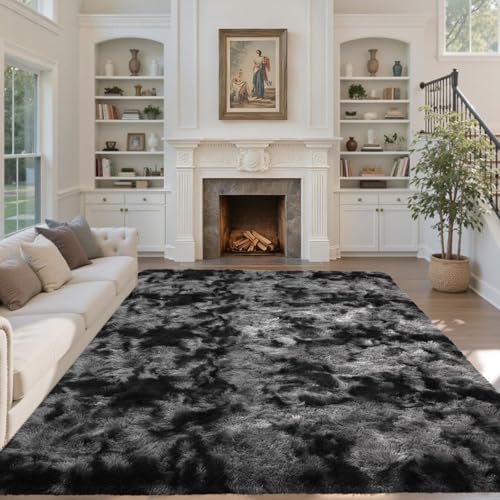 6x9 Black Grey Rugs for Living Room Fluffy Area Rug,Super