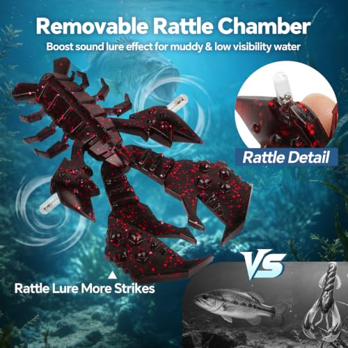 Image of Battle Craw Soft Plastic Crawfish Lures Kit with Removable Rattles | Salt Infused Creature Bait for Bass Fishing, Texas Rig & Jig Trailer Lure in Tackle Box, Realistic 1:1 Claw-to-body 4.1 /5.5in