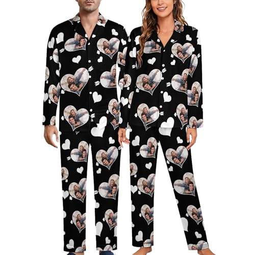Custom Face Pajamas Set, Personalized Pajamas Button Down Matching Couples Sleepwear Gift for Women Men Christmas