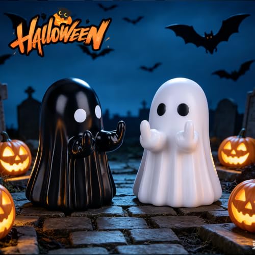 Bomivix 2pcs Halloween Ghost Figurines, Cute Tabletop Ghost Halloween Decorations, Adorable Resin Ghost Statues for Home Office Shelf Mantel Holiday Party Décor - image 8
