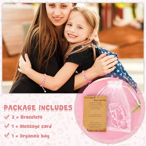 Image of Back to School Supplies, First Day of Kindergarten Bracelet, Back to School Bracelet Mommy and Me, Prek Matching Wish Bracelets Set, Adjustable Bracelet for Boys Girls Gifts Stuff Bulk
