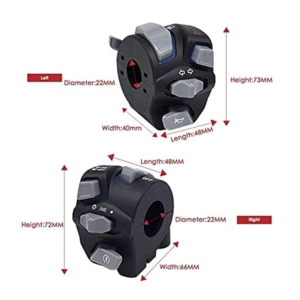 Pulsante interruttore manubri Interruttori Per Manubrio Da 7/8'' E 22 Mm Per Moto, Spia Del Faro, Indicatore Di Direzione, Clacson, Pulsante Avviamento Spegnimento Con Interruttore ATV A LED