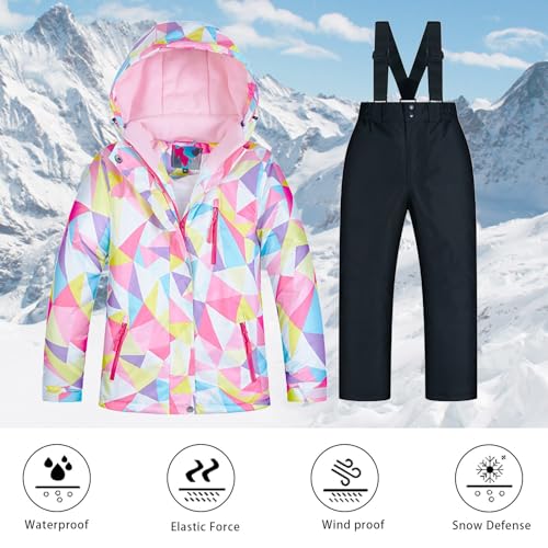 Kids Girls Boy Winter Bib Snow Pants And Jackets Toddler Girl Snowsuit Winter Coat Waterproof Outdoor Snowboarding (O, 7-8Years)2