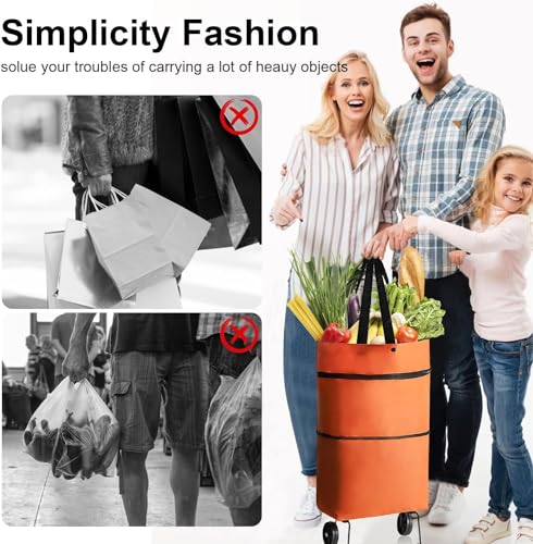 Image of Foldable Shopping Trolley Bag with Wheels, Waterproof Folding Travel Luggage Bag /Vegetable, Grocery, Shopping Trolley Carry Bag, Outdoor Travel Bag for Girls Women Men (Multicolor)