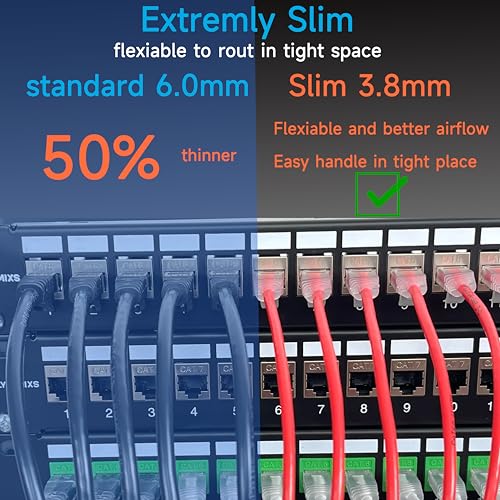 Cat6a Slim Ethernet Patch Cable 1 ft (24 Pack), Cat6a Patch Cable for Data Centers, Cat 6 Patch Cable 10G, Network Patch Cables for Home and Enterprise Network -Black - Image 4