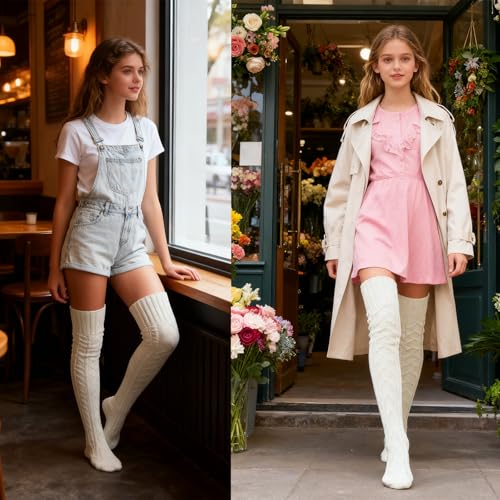 Image of YELAIVP Women's Cable Knitted Thigh High Boot Socks Extra Long Winter Stockings Over Knee Leg Warmers