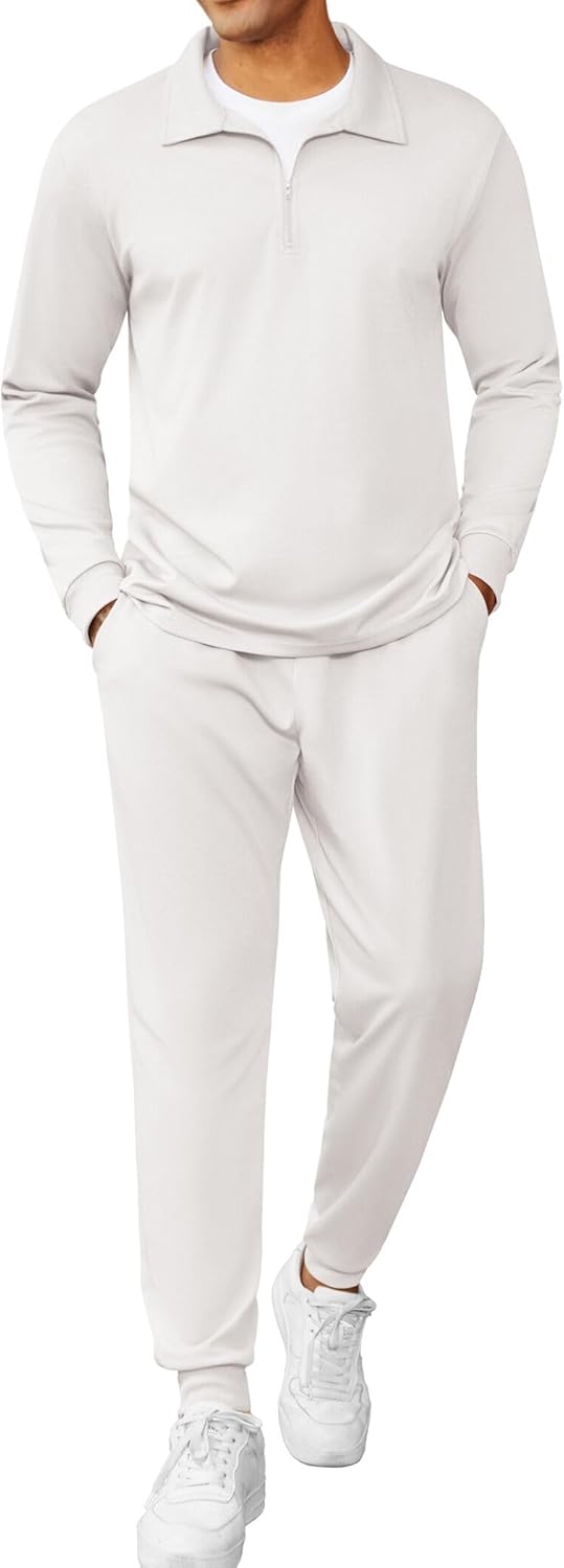 COOFANDY Men's Tracksuit 2 Piece Quarter Zip Polo Athletic Sweatsuits Casual Running Jogging Sport Suit Sets