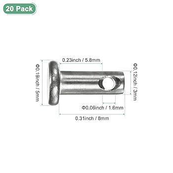 M METERXITY 20-Pack Single Hole Clevis Pins, M3 X 8mm 304 Stainless Steel Flat Head Clevis Pins For Mechanical Linkage/Fixed Parts/Ship Rigging, Link Hinge Pin Reusable