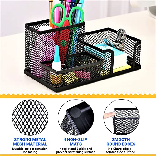 2 Pack 3 in 1 Mesh Pen Holder for Desk, 3 Compartments Pencil Holder Desk Organizer Caddy with Sticky Notes Holder Easy Storage Suitable for Home, Office and School - Image 4