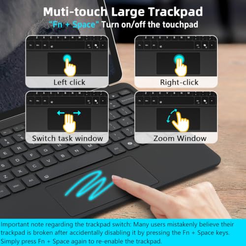 Image of Magnetic Bluetooth Keyboard Cover for Surface Pro 12 inch 1st 12 inch Laptop Released in 2025 with Backlit (Blue)