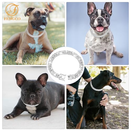 Fengco Silver Dog Chain Collar Diamond Cuban Link Dog Collar 13Mm Wide Dog Necklace Metal Cat Chain Pet Crystal Collar Jewelry Accessories For Small Medium Large Dogs Cats thumb #4