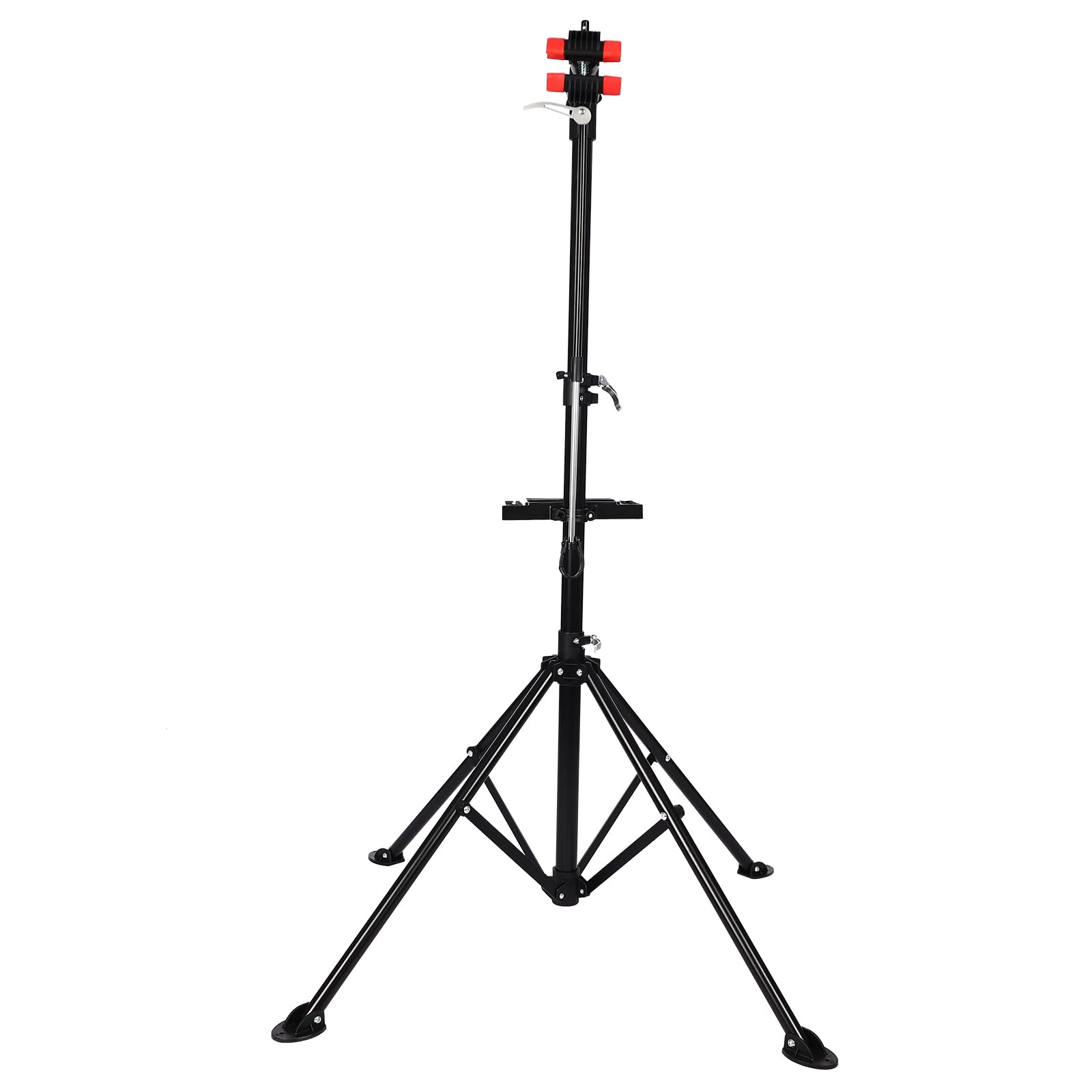 Supporto per montaggio per bicicletta, pieghevole, regolabile in altezza, set di riparazione con ripiano per attrezzi, asta di bilanciamento (nero + rosso)