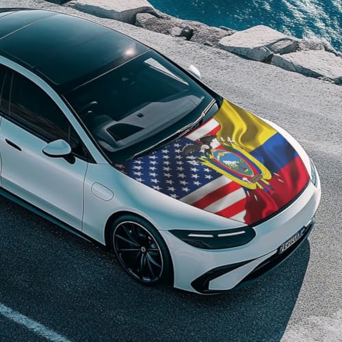 Image of Car Hood Cover American Flag Ecuador Flag Car Hood Protector Waterproof Universal Automotive Exterior Accessories Patriotic Decorations for Compact Vehicles Sedans Trucks SUVs Pickup