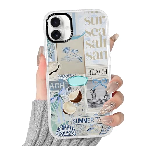 Niokfrci Estivi Collage Cover per iPhone 17 6,3'' Custodia per Cellulare Seashells Alberi Cocco Fiocco Design Disegno Motivo Aesthetic, Trasparente Silicone TPU Antiurto Protezione Ragazze Case