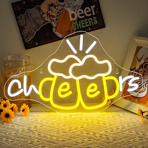 Image of Cheers Neon Sign Beer Cup Neon Lights for Wall Decor Dimmable LED Neon Light Up the Good Times with a Cold Glow USB Powered for Bars Party Living Room Bar Man Cave Party Home kitchen Restautrant