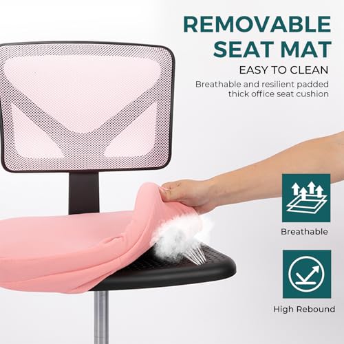 Image of DUMOS Small Office Chair Armless, Ergonomic Adjustable Home Office Swivel Rolling Task Chair No Arms, Comfy Mesh Mid Back Computer Work Vanity Desk Chiars with Wheels for Small Spaces, Hot Pink