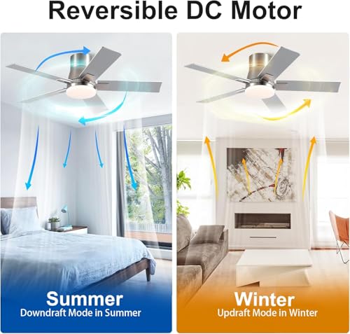 Image of 42 Inch Flush Mount Brushed Nickel Ceiling Fans with Lights and Remote