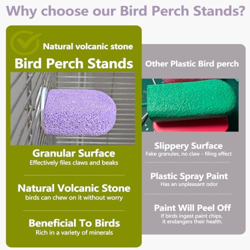 Image of 4Pack Bird Perch Stands Parrot Beak Grinding Stone Platform,Purple-S | Parakeet Foot Claws Trimmer,Calcium Perch Climbing Chewing Toys for Small Medium Birds Cockatiel Conure Lovebird Budgie