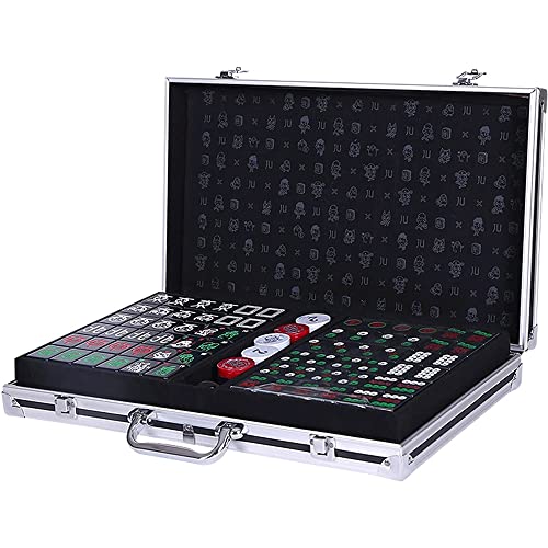 ZHYKLL Chinese Mahjong, Set with 144 Tiles|with Arabic Numerals|Total Weight is About 14 pounds|with Wind Indicator, Dice and Chips, Suitable for Long-Term Players