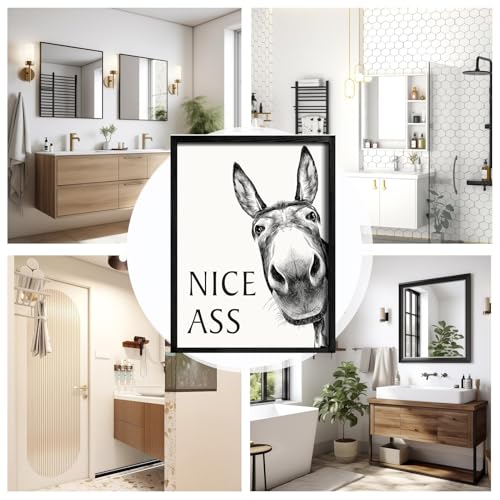 Generisch WC Deko, Wandbilder Esel, Poster Badezimmer Wandkunst Vintage Lustig mit Rahmen, Humor Esel Leinwand Für Zuhause Bad Dekoration