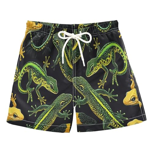 Jucciaco Boys Beach Board Shorts Lizard Yellow Green Cool Quick Dry Swim Trunk Swimwear for Kids