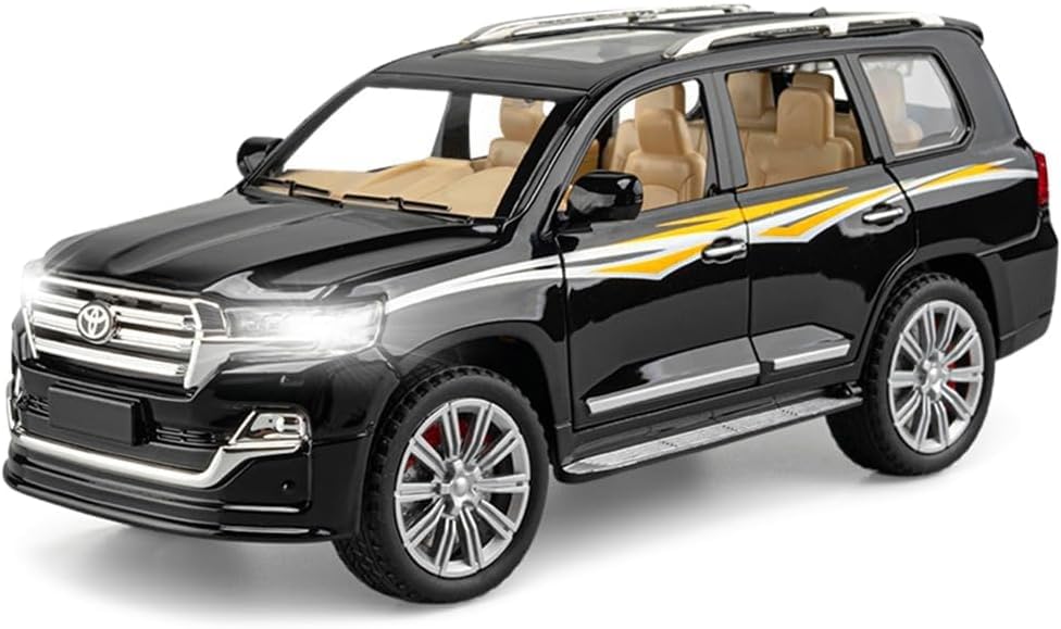 Image of 1:24 Toyota Land Cruiser SUV Diecast Scale Model Alloy Metal Pull Back car for Kids with Openable Doors & Light, Music Toy Vehicle (Black)