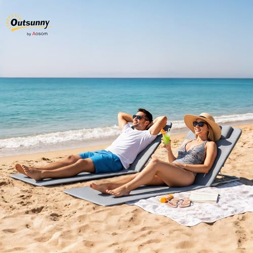 Outsunny Strandmatte, 2er Set, Faltbare Strandmatratze, Sonnenmatte, 5-stufige Höhe, mit Tragetasche, Stahl, 134 x 48 x 36-45 cm