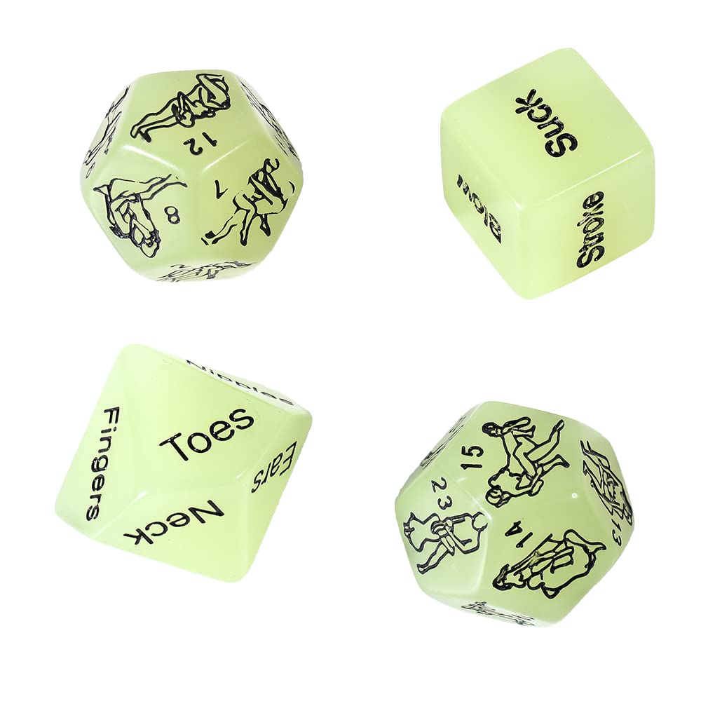 Bluebay Leather 4 Pcs Sex Dices Toys Naughty Dices Adult Games for Women and Couples Pleasures (Luminous Green)