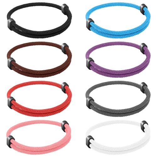 8PCS Braided Rope Cord Bracelet for Men Women, Nautical Beach Surf Bracelets Gifts Set for Sports, Handmade Woven String Bracelets with Adjustable Knot