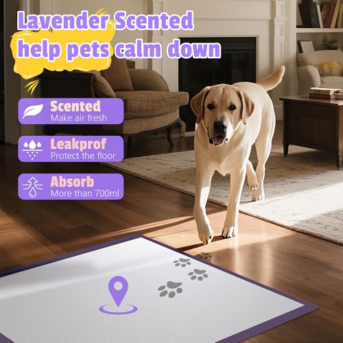 Image of Boscute Lavender Scented Thicken 6 Layers Heavy Absorbent 30 inchx36 inch Pet Training Dog Pee Pads, Extra Large Polymer Leak-Proof Quick Dry Puppy Pee Pads, Disposable Pee Pads for Dogs Cats Rabbit 100Counts