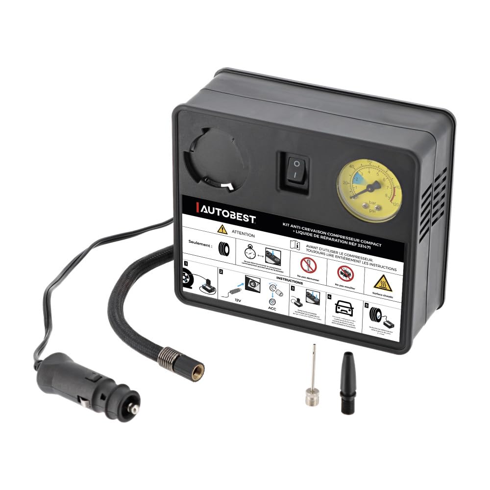 Autobest Kit anti foratura compressore compatto + liquido di riparazione
