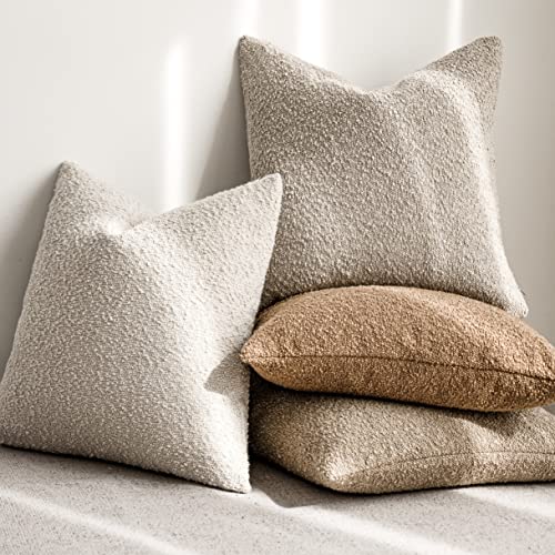Image of Foindtower Pack of 2 Textured Boucle Throw Pillow Covers Accent Solid Pillow Cases Cozy Soft Decorative Couch Cushion Case for Chair Sofa Bedroom Living Room Home Decor, 18 x 18 Inch,Neutral Ivory