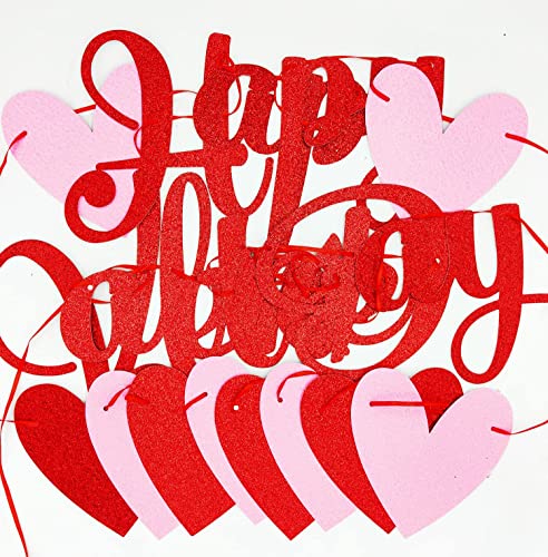 Image of Festiko Kid Red Glittery Happy Valentine's Day Banner and Red Pink Glittery Hearts Banner Valentine's Day Banner Garland with Heart Signs Valentines Day Party Decorations for Valentines Party Supplies