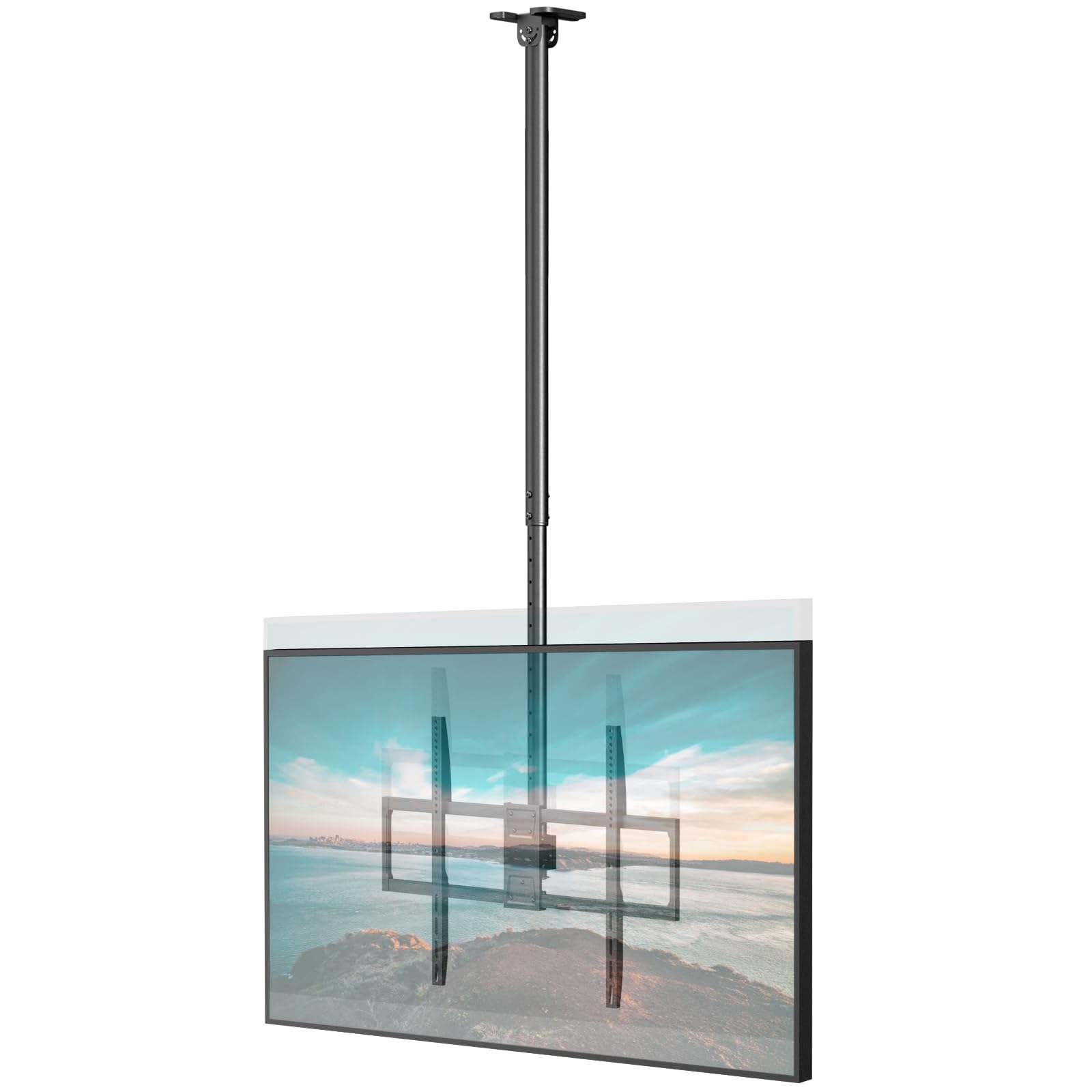 Support TV Plafond pour Écrans 50 à 100 Pouces, Charge 80 kg, VESA Jusqu’ à 800x600 – Réglable en Hauteur (1090–1690 mm), Inclinable et Pivotant, Support Professionnel pour Commerces et Cinéma Maison