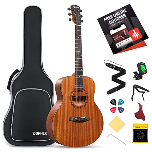 Donner 36 Inch Acoustic Electric Guitar All Mahogany with DSS-mini Soundhole Pickup for Beginner Adult Travel 3/4 Size Steel String Right Hand DAE-36M Donner 36 Inch Acoustic Electric Guitar All Mahogany with DSS-mini Soundhole Pickup for Beginner Adult Travel 3/4 Size Steel String Right Hand DAE-36M