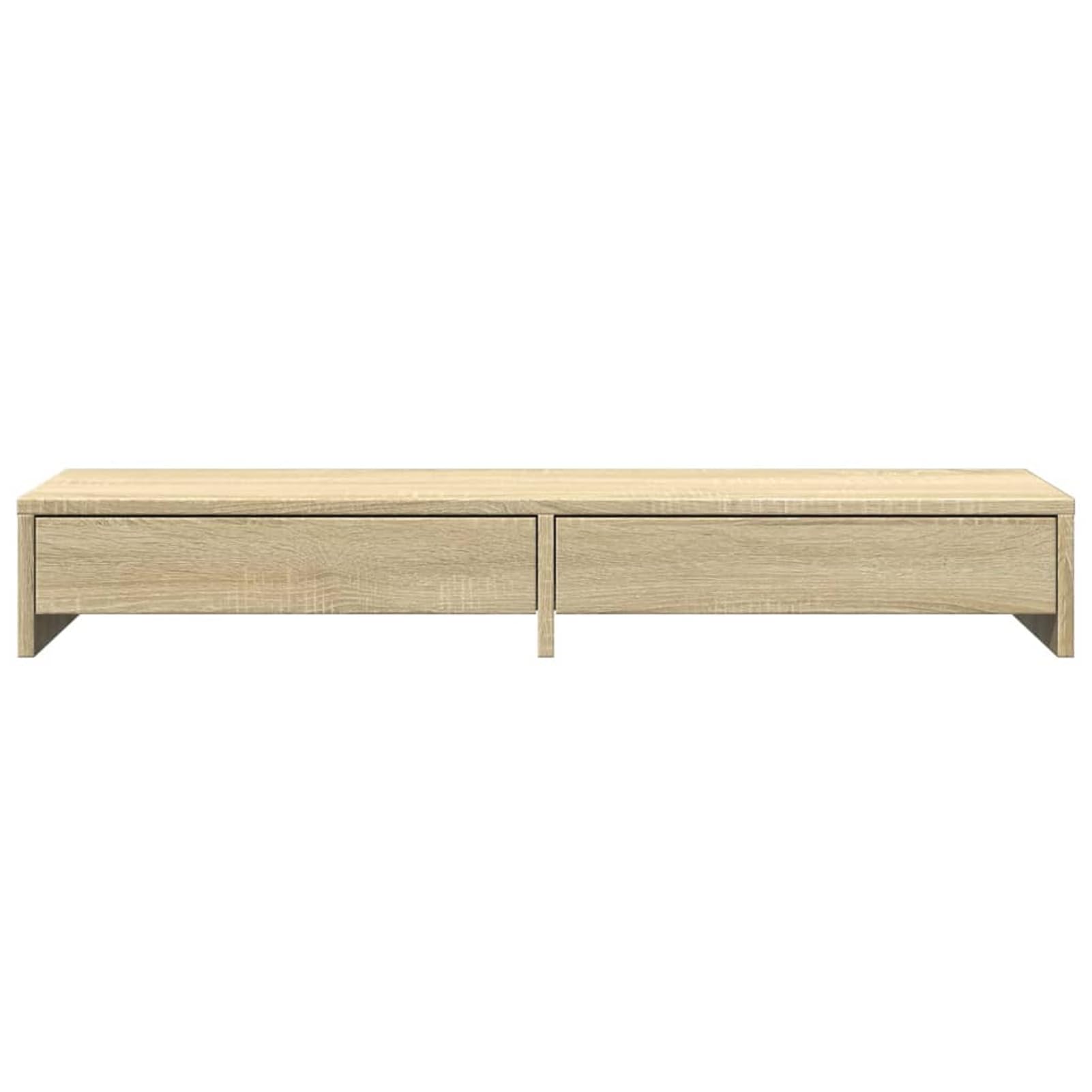 Homgoday Doppelmonitorständer mit Schubladen, Sonoma-Eiche, 100x27x15 cm, Holzwerkstoff, für Büro-Organisation