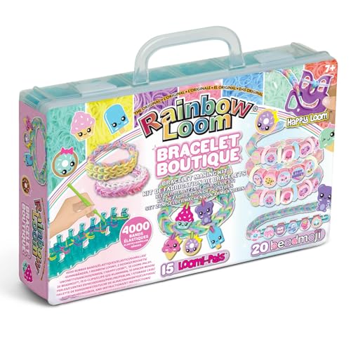 BANDAI - Rainbow Loom Boutique – Coffret Fabrication Automatique de Bracelets Élastiques - Loisir Créatif - Contient 4000 Élastiques, Crochets, Beadmojis, Charms - Jouet Enfant 7 ans et + - CD0186