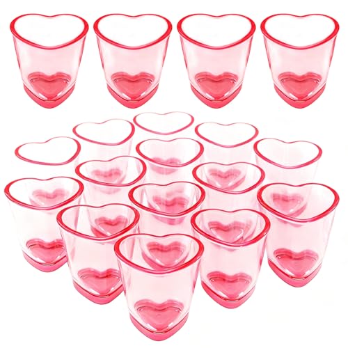 Oaklo 18 Pcs Pink Heart Shot Glasses Set Cute Shot Glasses with Heavy Base Reusable Plastic Beer Mug for Whiskey Tequila Valentine's Day Bachelor Party