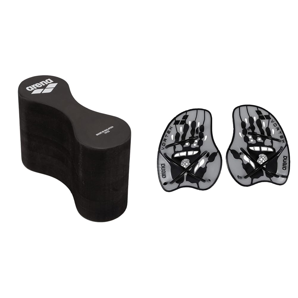 Arena Unisex-Adult FREEFLOW PULLBUOY II Trainings Ausrüstung, Black, Einheitsgröße & Vortex Handpaddel, Schwimmbad-Trainingszubehör, Schwimmbad-Paddel mit Verstellbaren Riemen, PVC-frei