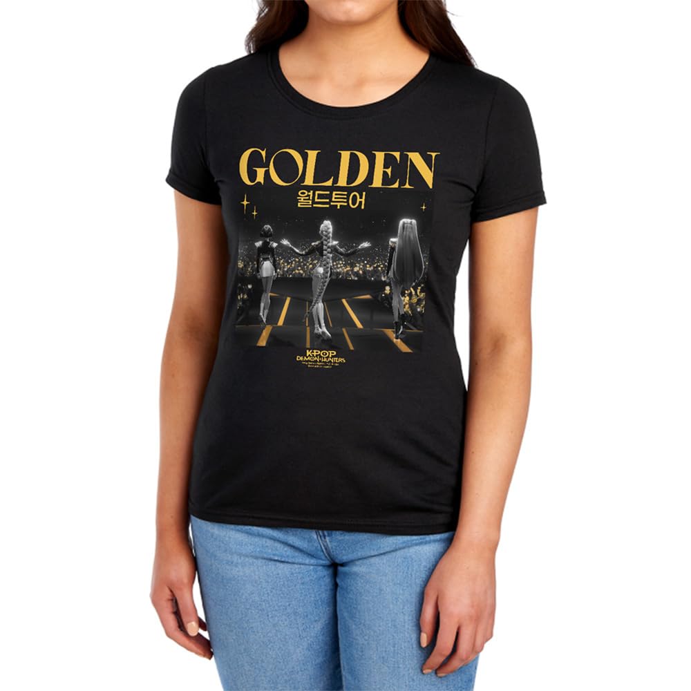 Kpop Demon Hunters Huntrix Golden Stage Womens T Shirt, Black, S