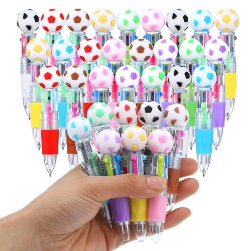 Lot de 24 Stylos à Bille 4-en-1, Stylo Drôle Forme de Ballon de Foot pour Bureau École Étudiant Cadeau (8 Couleurs)