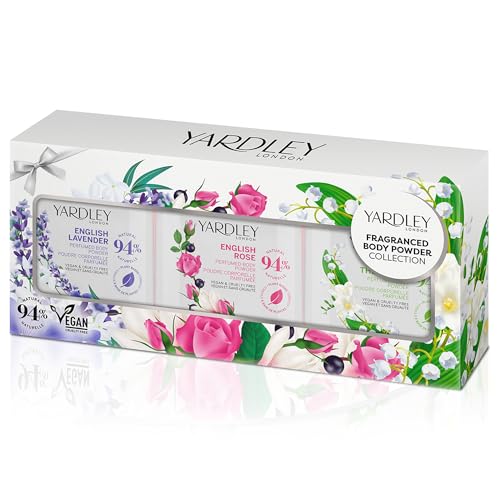 Yardley London Mini Perfumed Powder Trio Collection English Lavender English Rose & Lily of the Valley Dusting Body Powder Gift for Women Silky Soft Finish Vegan 98% Natural Ingredients