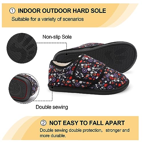 Besroad Womens Furry Memory Foam House Slippers Wide Diabetic Shoes Adjustable Bedroom Slippers Arthritis Edema Swollen House Shoes Indoor Outdoor 6