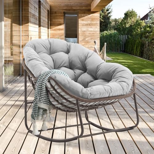 LIFEISLE Schaukelstuhl Schaukelsessel mit Rattan, Loungesessel drinnen...