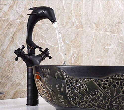Lfdhsf Waterfall Tap Black Oil Rubbed Bronze Animal Dolphin Style Kitchen Bathroom Vessel Sink Faucet Swivel Spout Mixer Tap Single Hole Two Handles #TOP4