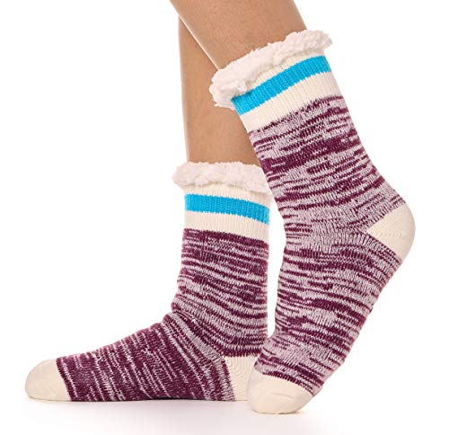 Womens Slipper Fuzzy Socks Fluffy Plush Fleece Cabin Huggle Cozy Non Skid Stocking Stuffers with Gripper Winter Socks?Stripe-Purple?